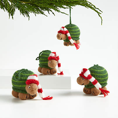 Alpaca Turtle with Hat Christmas Tree Ornaments, Set of 4