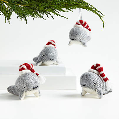 Alpaca Whale with Hat Christmas Tree Ornaments, Set of 4