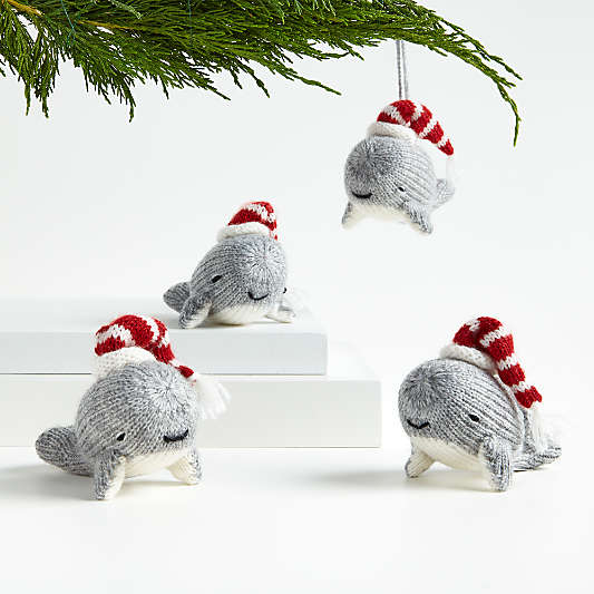 Alpaca Whale with Hat Christmas Tree Ornaments, Set of 4