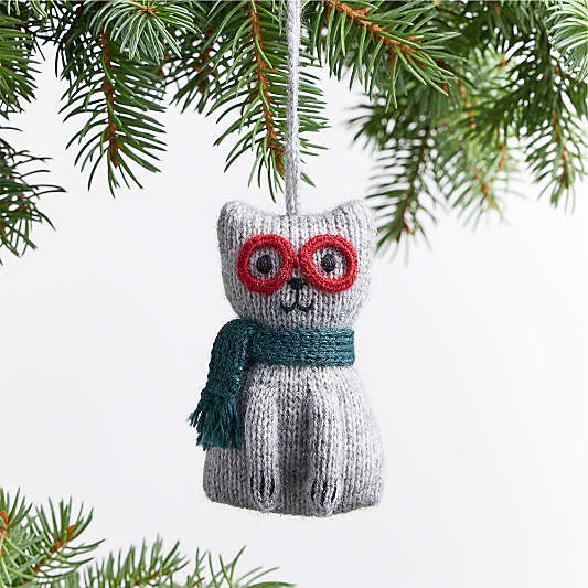 Alpaca Cat with Glasses Christmas Tree Ornament