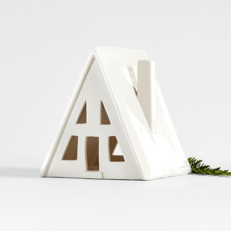 Small White Ceramic Holiday Alpine A-Frame House - image 4 of 6