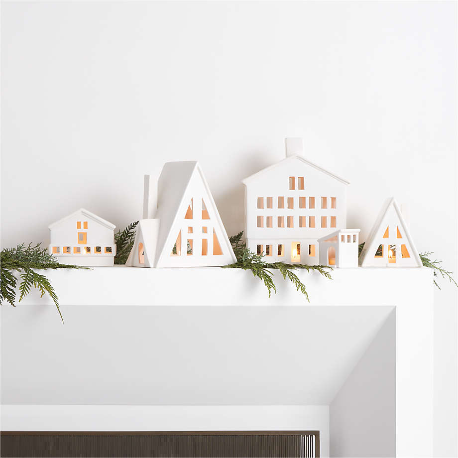 Alpine White Ceramic Christmas Houses Set Of 5 Reviews Crate Barrel   Alpine White Ceramic Christmas Houses 