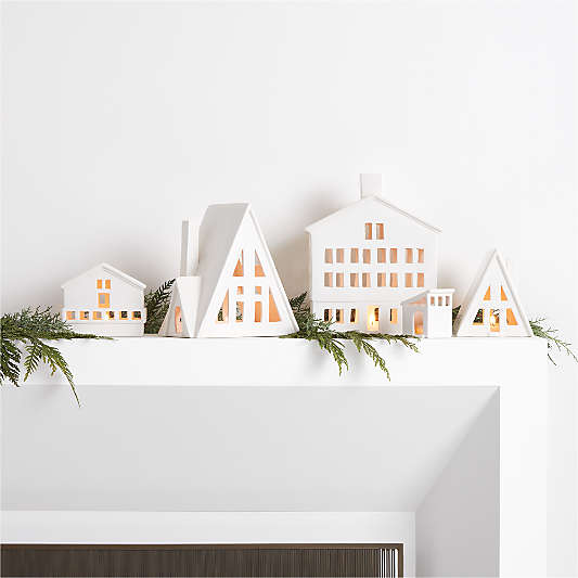 Alpine White Ceramic Christmas Houses, Set of 5