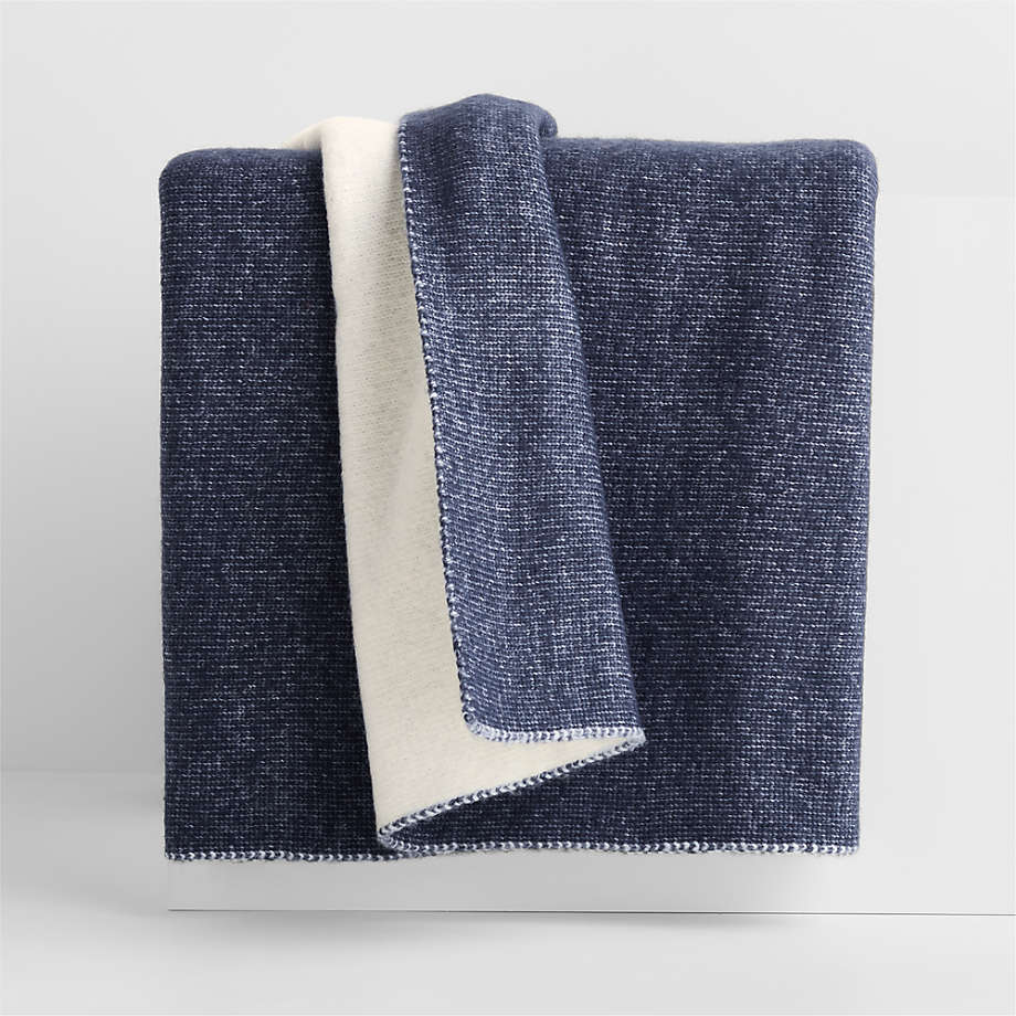 Alpine Cozy Ivory and Indigo Blue Reversible 70"x55" Throw Blanket + Reviews | Crate & Barrel