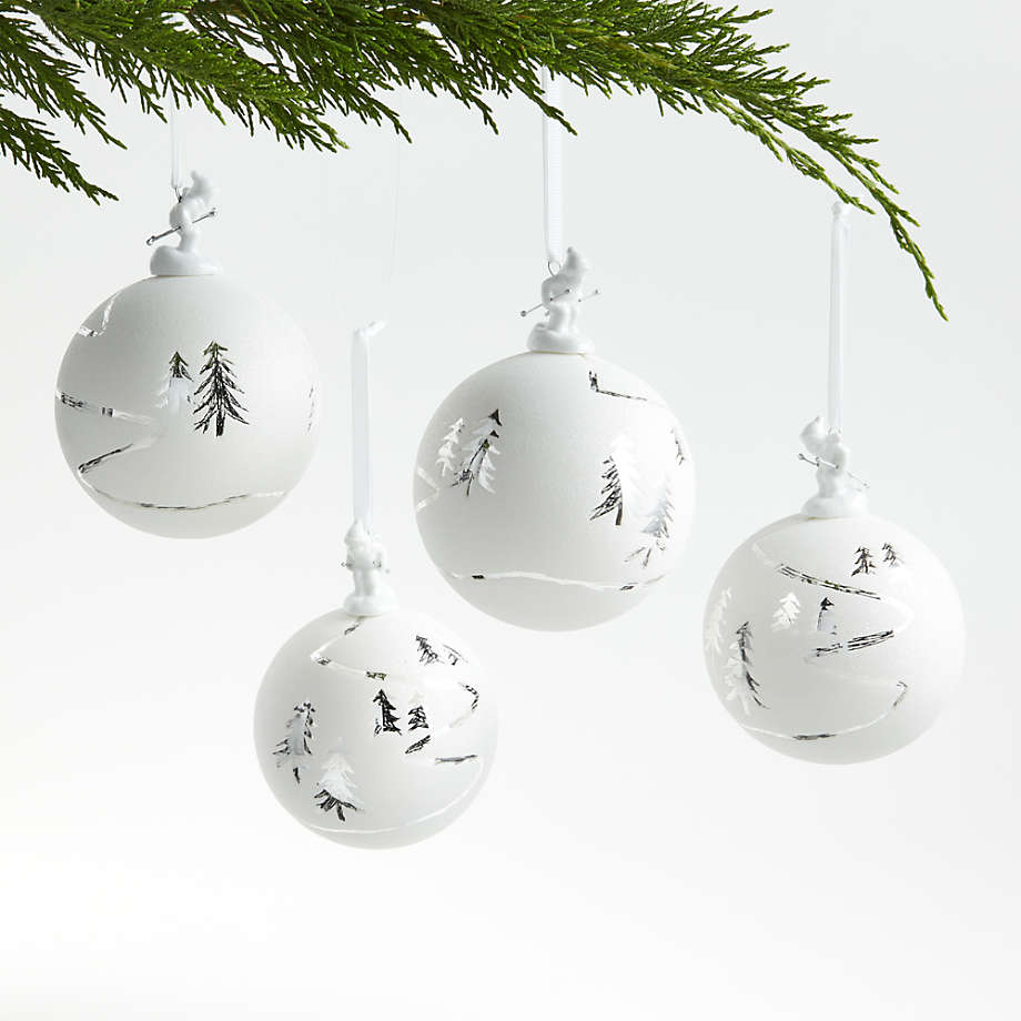 Alpine Skier Ball Christmas Tree Ornaments, Set of 4 | Crate & Barrel