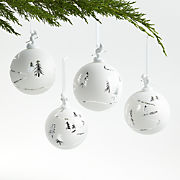 Alpine Skier Silver Glass Ball Christmas Tree Ornament
