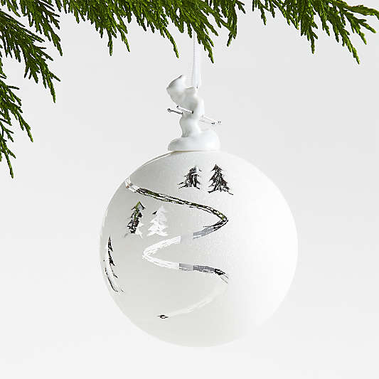 Alpine Skier Silver Glass Ball Christmas Tree Ornament