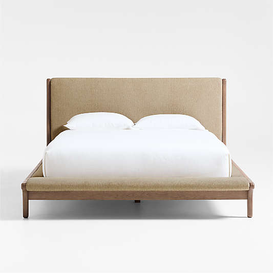 Alrik Brown Oak Wood Upholstered Bed