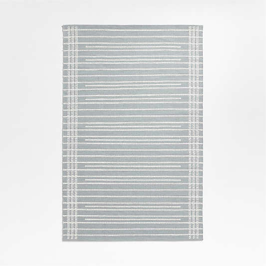 Alternating Lines Striped Cotton and Wool Light Grey Area Rug 5'x8'