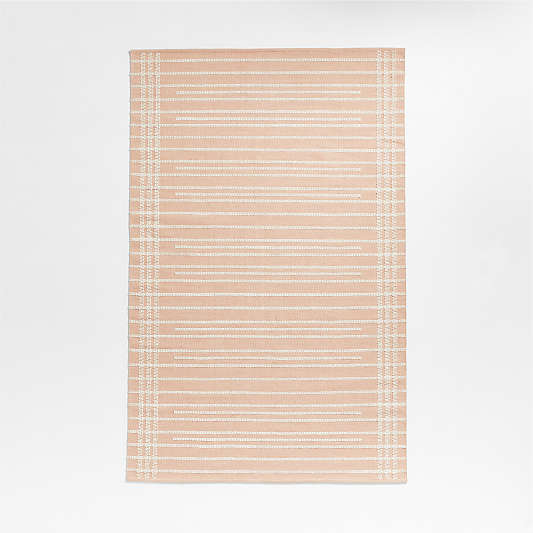 Alternating Lines Striped Cotton and Wool Light Pink Area Rug 6'x9'