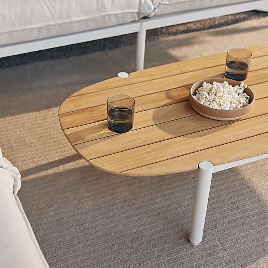 Neighbor ™ Aluminum 52" Oval Putty and Teak Outdoor Coffee Table