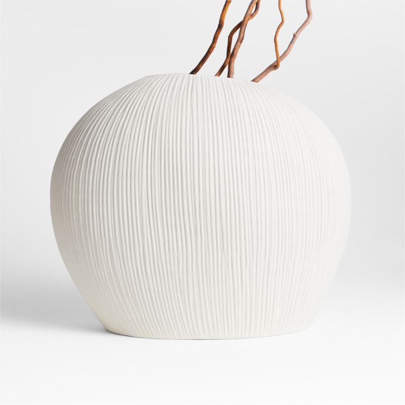 Alura Low-Wide Cream White Porcelain Vase