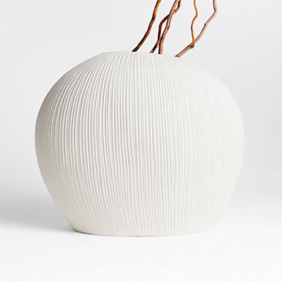 View Alura Low-Wide Cream White Porcelain Vase details