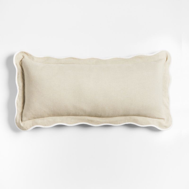 Amalfi Cotton Linen Scallop Edge 36"x16" Arctic Ivory Throw Pillow Cover