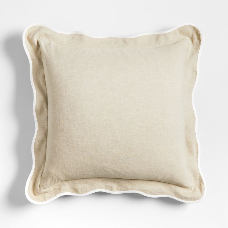 Amalfi Cotton Linen Scallop Edge 23"x23" Arctic Ivory Throw Pillow Cover