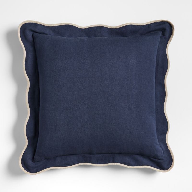 Amalfi Cotton Linen Scallop Edge 23''x23" Deep Indigo Blue Throw Pillow Cover