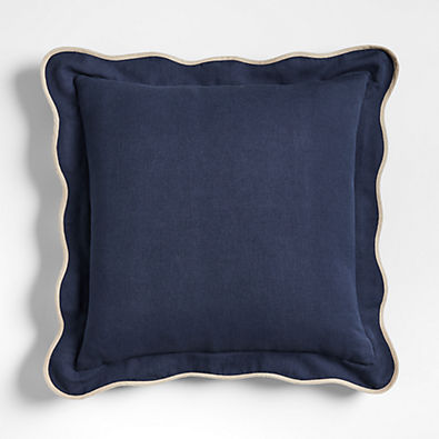 View Amalfi Cotton Linen Scallop Edge 23''x23 Deep Indigo Blue Throw Pillow Cover details