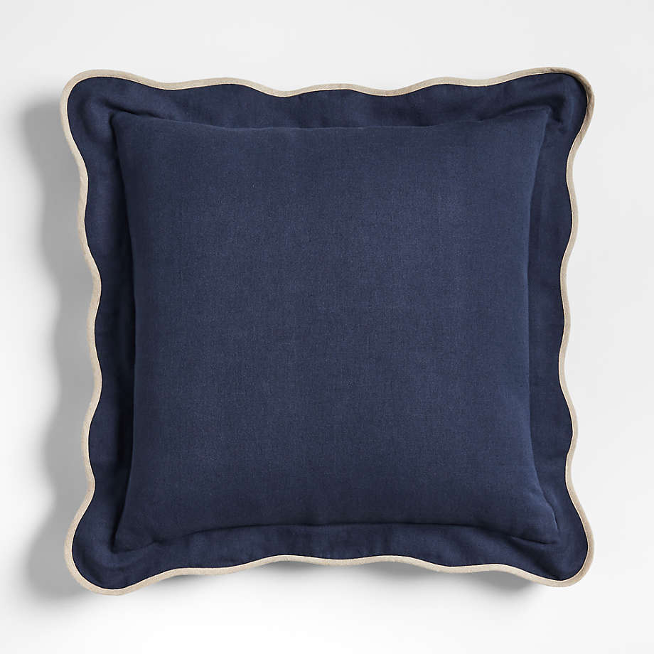 Amalfi Cotton Linen Scallop Edge 23''x23" Deep Indigo Blue Throw Pillow