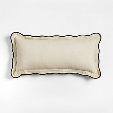 View Amalfi Cotton Linen Scallop Edge 36"x16" Ink Black Throw Pillow with Feather Insert details