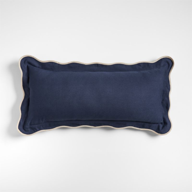 Amalfi Cotton Linen Scallop Edge 36"x16" Deep Indigo Blue Throw Pillow Cover