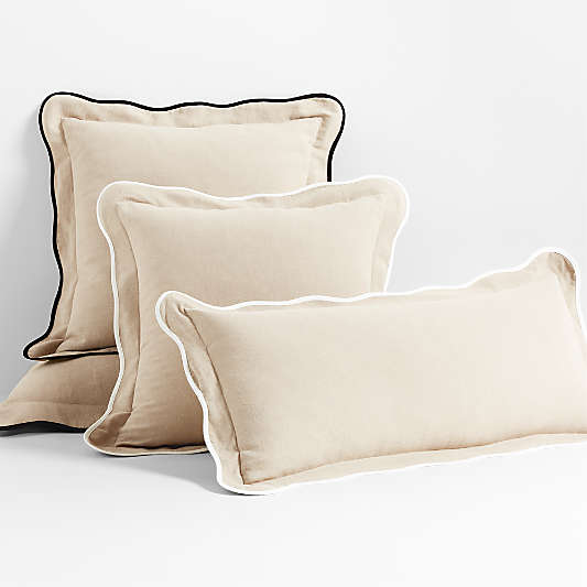 Amalfi Cotton Linen Scallop Edge 23"x23" Ink Black Throw Pillow Cover