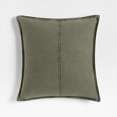 View Amanha Washed Organic Cotton Denim 20"x20" Burnt Green Throw Pillow with Down-Alternative Insert details