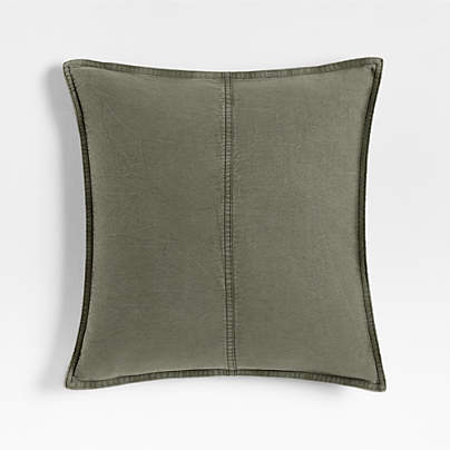 Amanha Washed Organic Cotton Denim 20"x20" Burnt Green Throw Pillow Cover