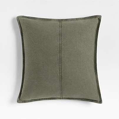 Amanha Washed Organic Cotton Denim 20x20 Burnt Green Throw Pillow Cover