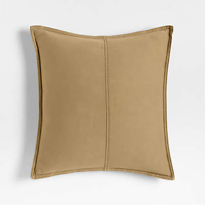 Amanha Washed Organic Cotton Denim 20"x20" Camel Tan Throw Pillow with Feather Insert