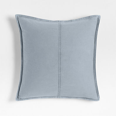 View Amanha Washed Organic Cotton Denim 20"x20" Smoke Blue Throw Pillow with Down-Alternative Insert details