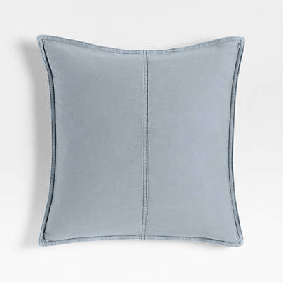 Amanha Washed Organic Cotton Denim 20"x20" Smoke Blue Throw Pillow with Feather Insert