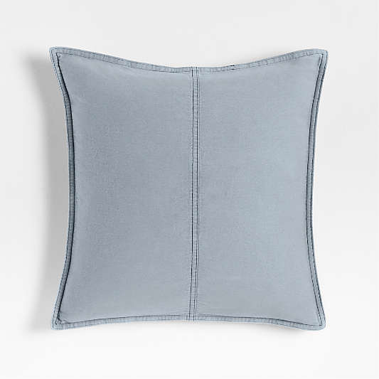 Amanha Washed Organic Cotton Denim 20"x20" Smoke Blue Throw Pillow with Feather Insert