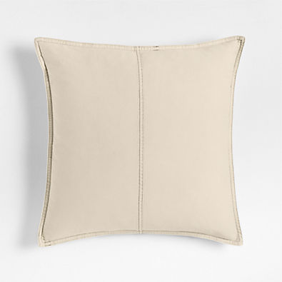 View Amanha Washed Organic Cotton Denim 20x20 Travertine Beige Throw Pillow with Down-Alternative Insert details
