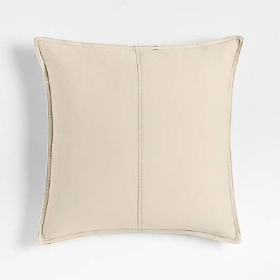 Amanha Washed Organic Cotton Denim 20"x20" Travertine Beige Throw Pillow with Feather Insert