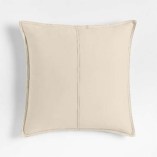 Amanha Washed Organic Cotton Denim 20"x20" Travertine Beige Throw Pillow with Down-Alternative Insert