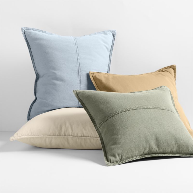 Amanha Washed Organic Cotton Denim 20"x20" Burnt Green Throw Pillow with Feather Insert - image 1 of 4