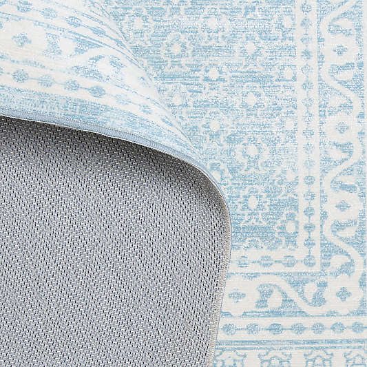 Amara Blue Floral Washable Kids Area Rug