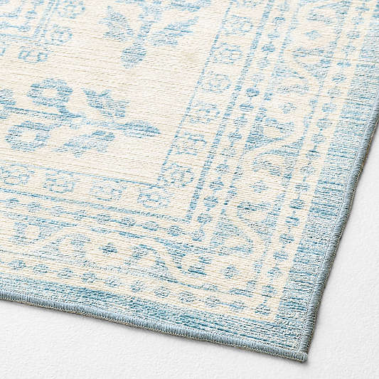 Amara Blue Floral Washable Kids Area Rug