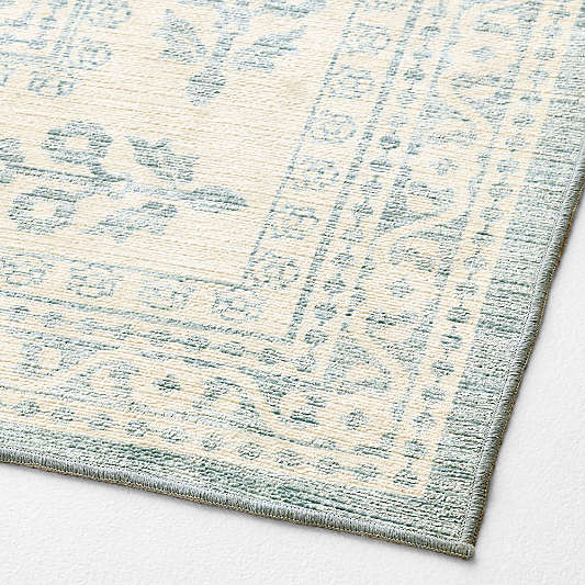 Amara Blue Floral Washable Kids Area Rug