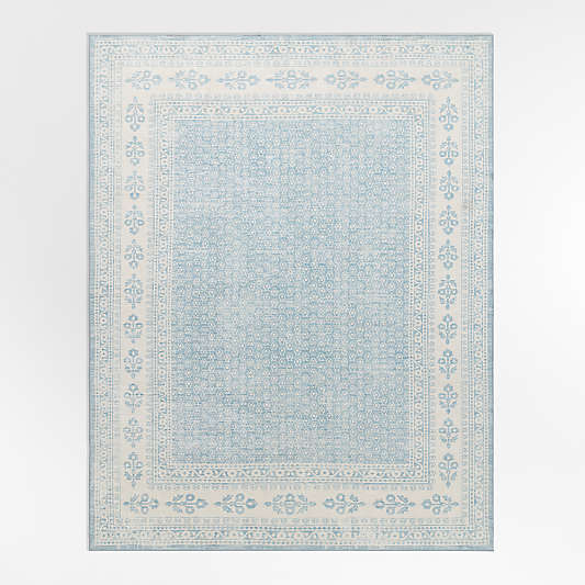 Amara Blue Floral Washable Kids Area Rug
