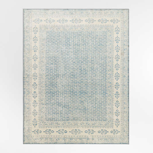 Amara Blue Floral Washable Kids Area Rug