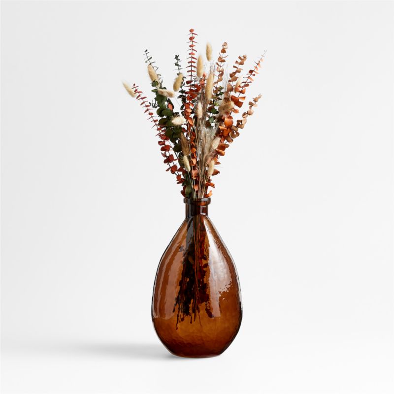 Dried Eucalyptus Bouquet Arrangement in Amber Glass Vase