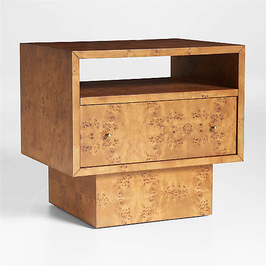 Ambrose Mappa Burl Wood Nightstand with Drawer