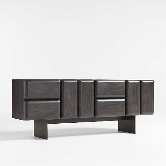 Ameno 72" Charcoal Ash Wood and Metal Storage Media Console