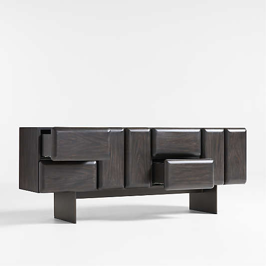 Ameno 72" Charcoal Ash Wood and Metal Storage Media Console