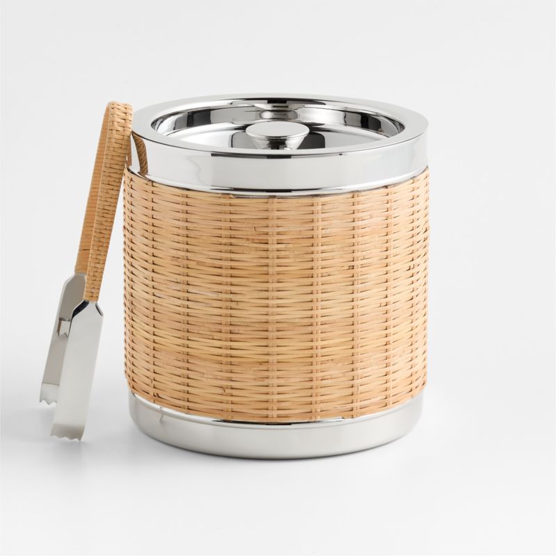 Amici Wicker Ice Bucket with Tongs | Crate & Barrel