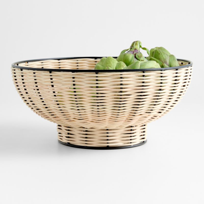 Amira Black and Wicker 12" Pedestal Bowl - image 2 of 3