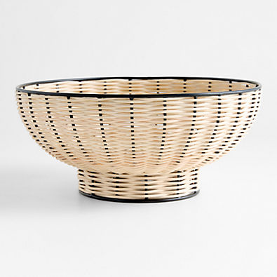 View Amira Black and Wicker 12" Pedestal Bowl details