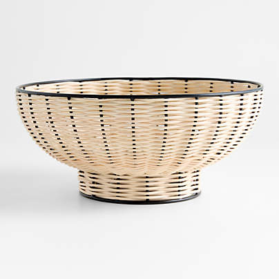 Amira Black and Wicker 12" Pedestal Bowl