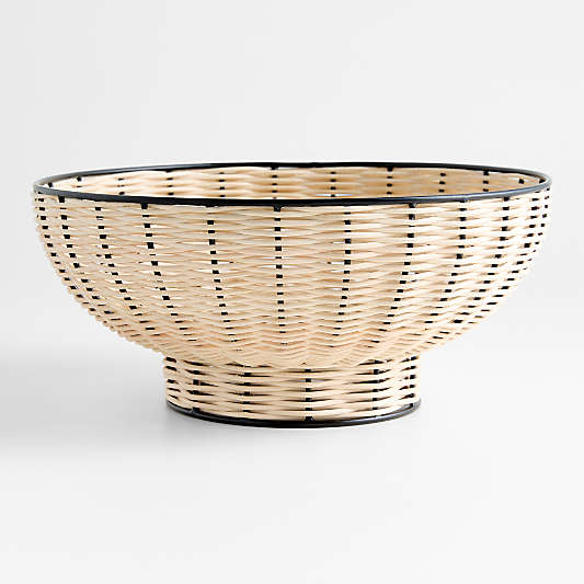 Amira Black and Wicker 12" Pedestal Bowl